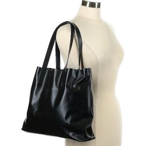 EVERLANE Black Vegan Leather Market Large Shopping Tote Shoulder Length Straps